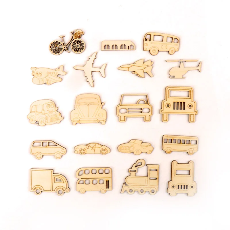 Home Decoration Accessories Painting Scrapbooking Craft Wooden DIY Transportation Vehicles Shape Handmade 40-50mm 10pcs MZ271