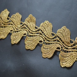 3Yds/Lot tessuto di pizzo dorato 8.5Cm di larghezza abito da sposa simmetrico foglia d'oro filo d'oro ricamo accessori in pizzo Trim Dress