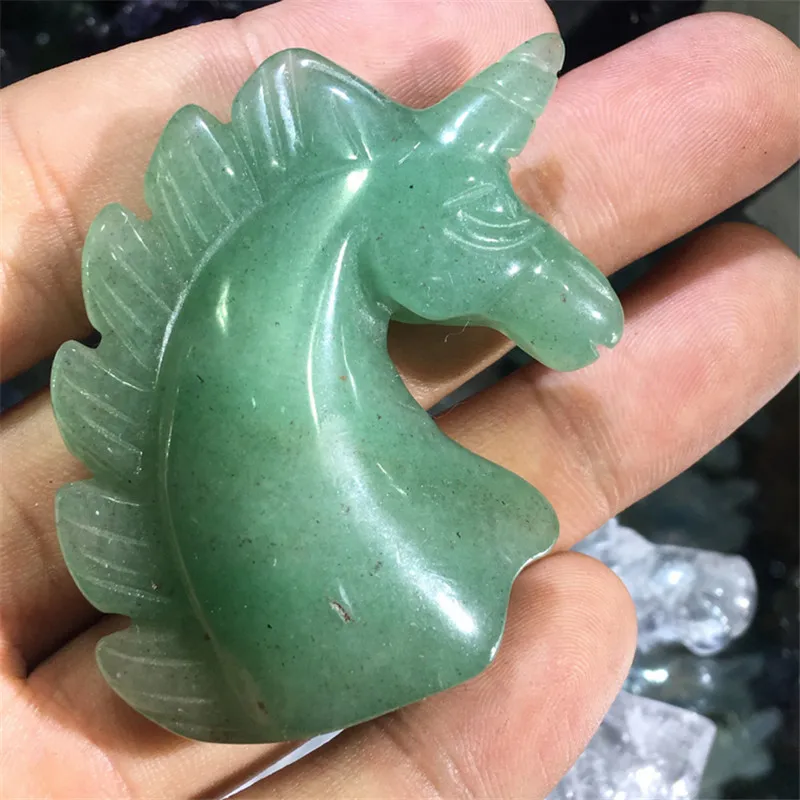 2 Inch Natural Aventurine Crystal Unicorn Ukiran Kuda Kepala Patung Koleksi