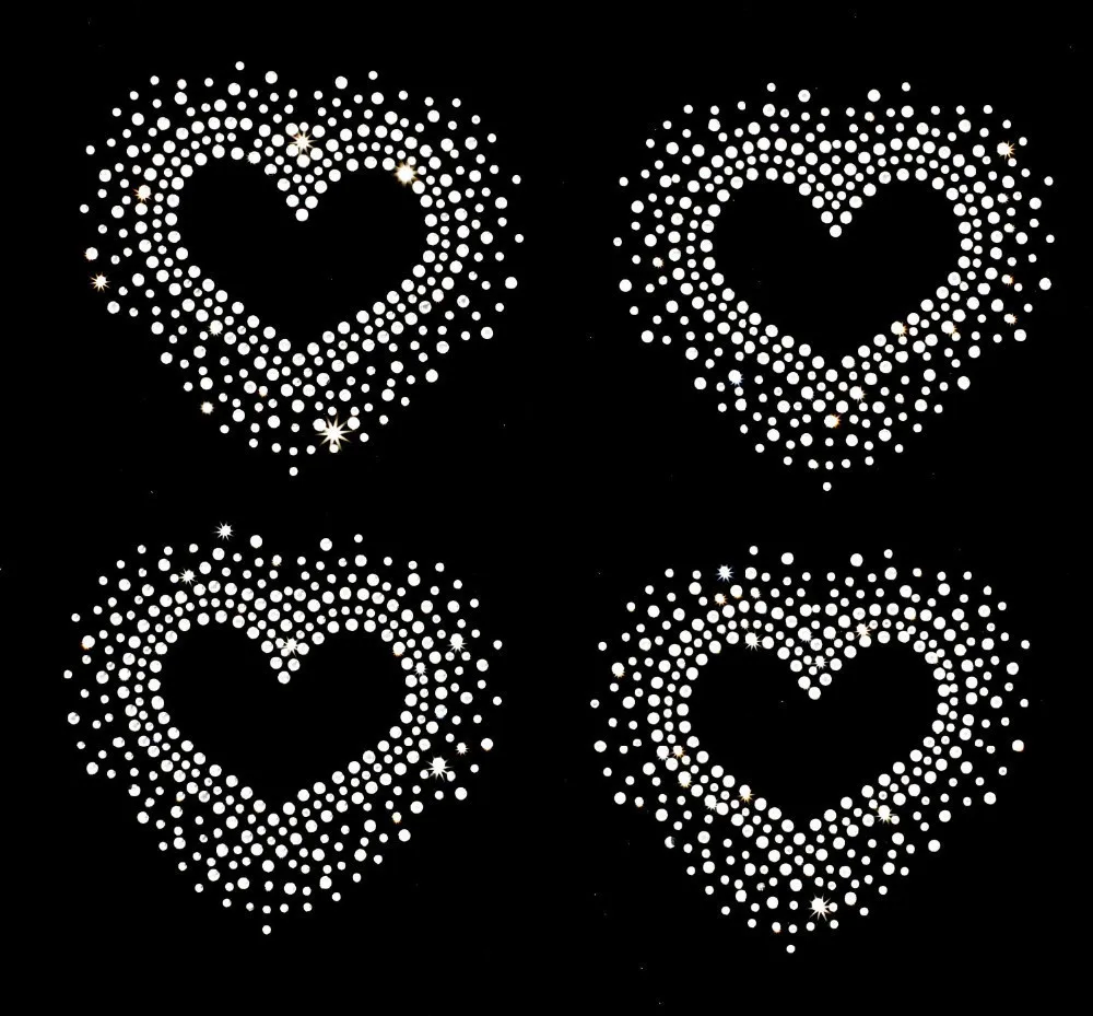 4pc/lot Heart pattern rhinestones motif designs iron on transfer hot fix rhinestone transfer motifs transfer on design