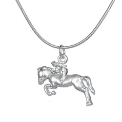 My Shape Equestrian Jewelry Silver Plated Horse Racing Jockey Pendant Necklace Jewelry Gift for Cowgirl and Horse Lovers