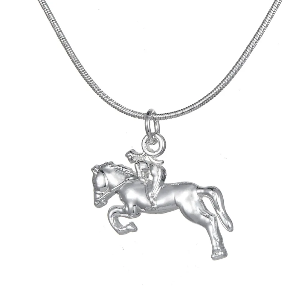 My Shape Equestrian Jewelry Silver Plated Horse Racing Jockey Pendant Necklace Jewelry Gift for Cowgirl  and Horse Lovers