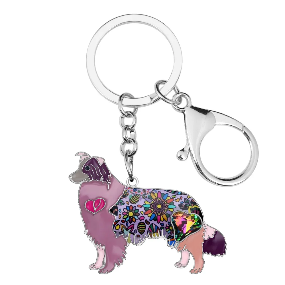 Bonsny Enamel Alloy Rhinestone Border Collie Dog Key Chains Keychains Pendant Animal Pet Jewelry For Women Girls Bag Charms Gift