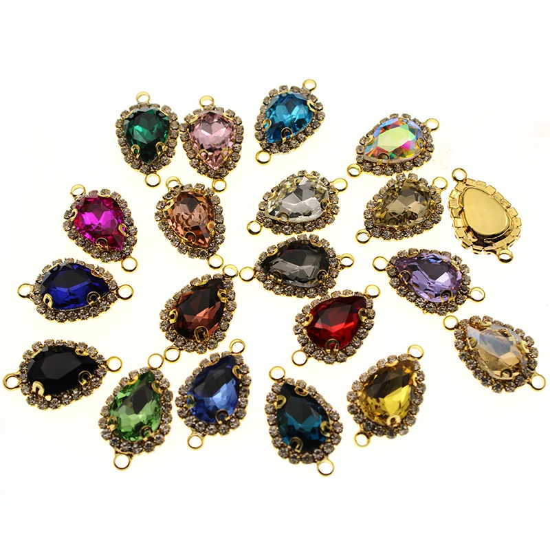 10Pcs Crystal Rhinestone Water Drop Charms Connectors for Necklace Earrings Pendants Findings DIY Jewelry Making Accessories