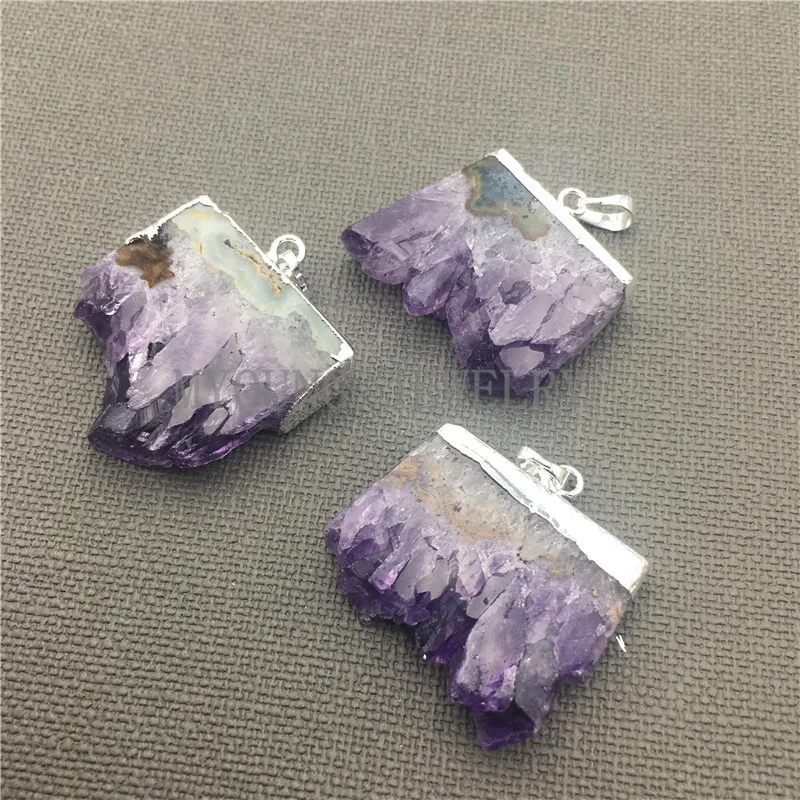 Amethysts Slice Necklace Pendant,Nature Stone Crystal Quartz Charms For DIY Jewelry Making MY0030