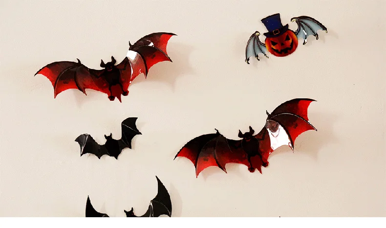Neue 12 Teile/satz Bat Wand Aufkleber Für Halloween Dekoration Kinder Zimmer Dekor Jungen Geschenk 3D Kürbis Fledermaus Wand Kunst Lustige aufkleber – Detail 3