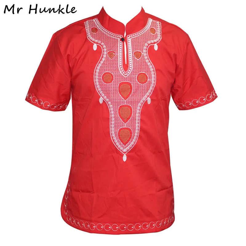 Mr Hunkle Embroidery Summer t-shirt Turtleneck Short Sleeve Men\'s Top Tee Smooth Casual African Traditional Dashiki Shirt button