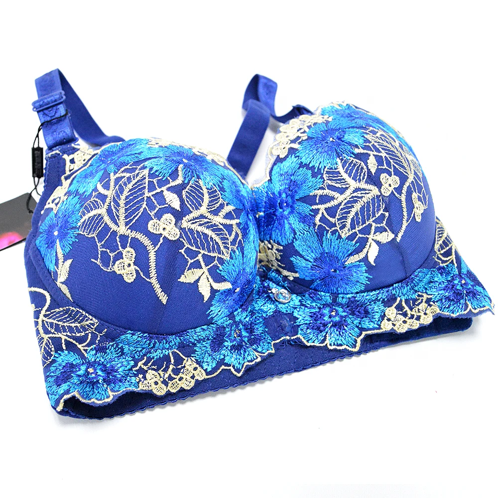 YANDW New Women Fashion Black Blue Pink Underwire Bra Push Up Bras Padded Sexy Bralette Underwear Lingerie Embroidery Floral