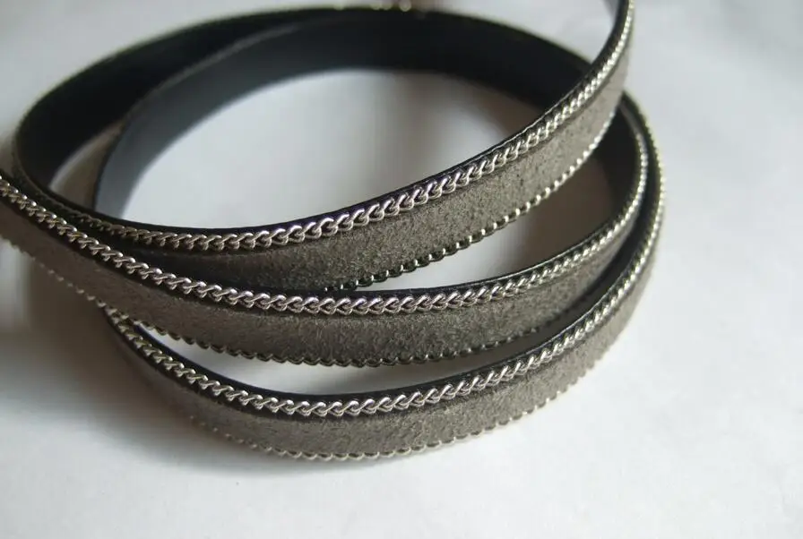 Free shipping 100meters dark gray 10x2mm Flat Suede Leather cord , imitation flat leather cord 10mm