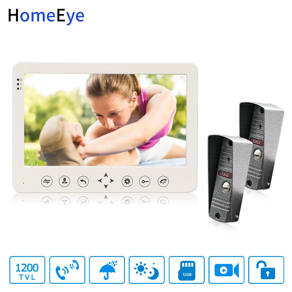 HomeEye 7'' Video Door Phone Video Intercom Doorbell 1200TVL IP65 Rainproof Motion Detection OSD Menu 2-1 Security Access System