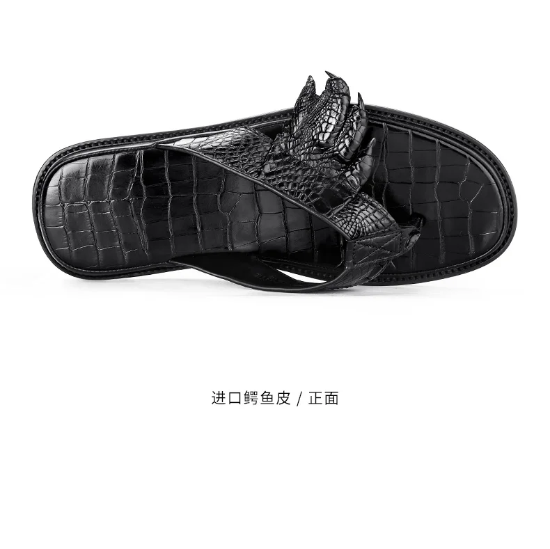 100% real genuine crocodile skin men summer shoe slipper black color high end quality crocodile belly skin men summer shoe