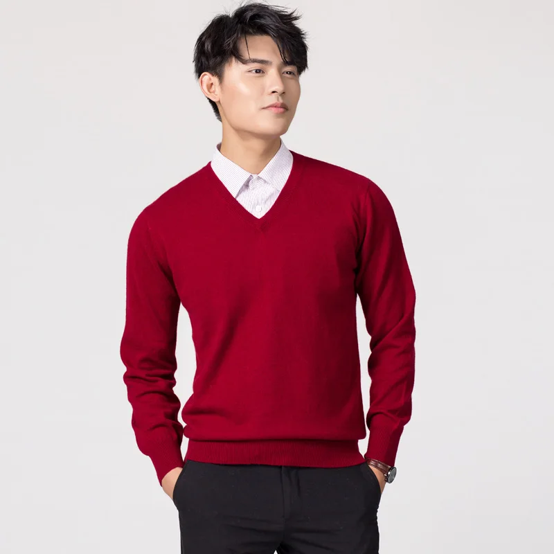 Pria Pullovers Musim Dingin Baru Fashion Vneck Sweater Kasmir dan Wol Rajutan Jumper Pria Wol Hot Sale Standar Pria Atasan LM023