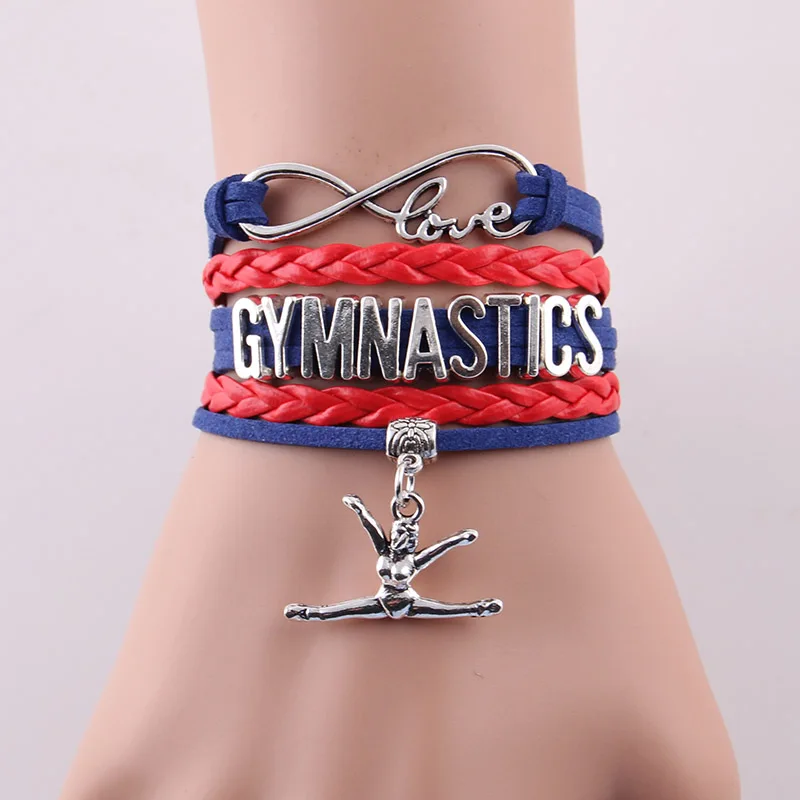 Little Minglou Infinity Love GYMNASTICS Bracelet Figure Charm Gymnast Leather Wrap Men Bracelets & Bangles For Women Jewelry