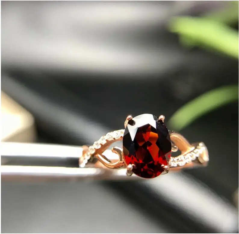 

Garnet ring Free shipping Natural real red garnet 925 sterling silver Fine jewelry Gem 6*8mm