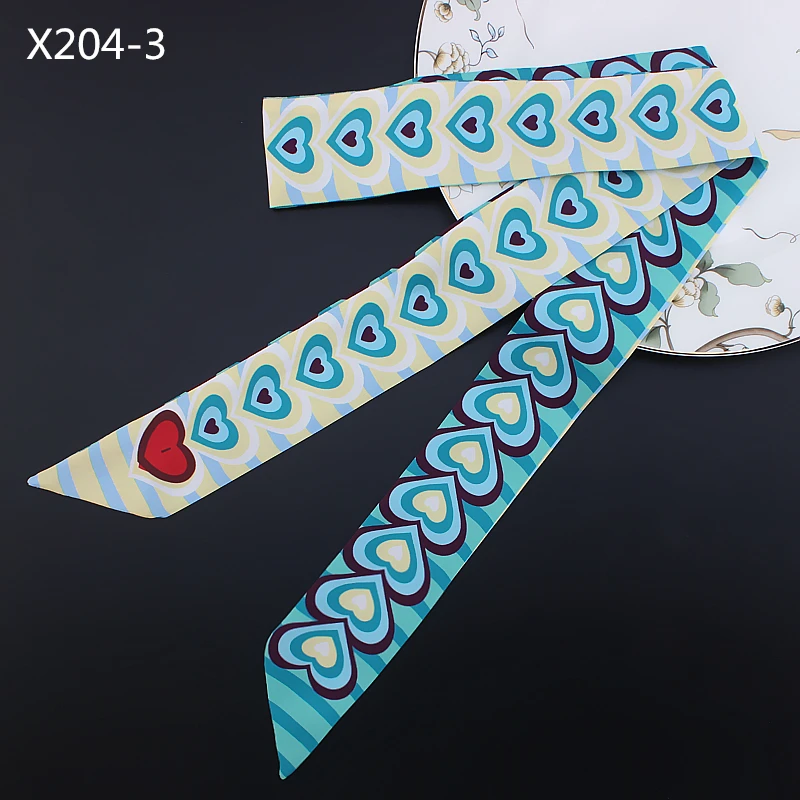 POBING Hearts Design Silk Scarf Small Handle Bag Ribbon Women Headwear Small Long Skinny Scarves Bag Strap 120*5CM