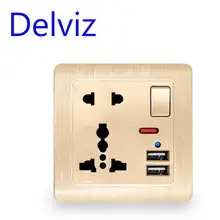 UK 5-hole dual USB wall socket with switch #6
