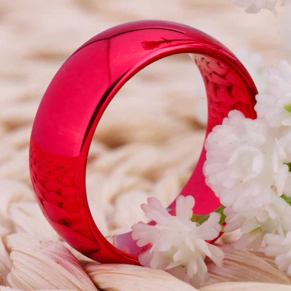 YGK JEWELRY 8MM Width Red Color Domed Tungsten Carbide Wedding Ring