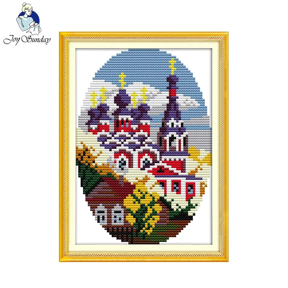 Joy Sunday Scenery Style Four Season Cabin Autumn Pattern Counted Cross-Stitching Painting Cross Stitch Embroidery Home Decor