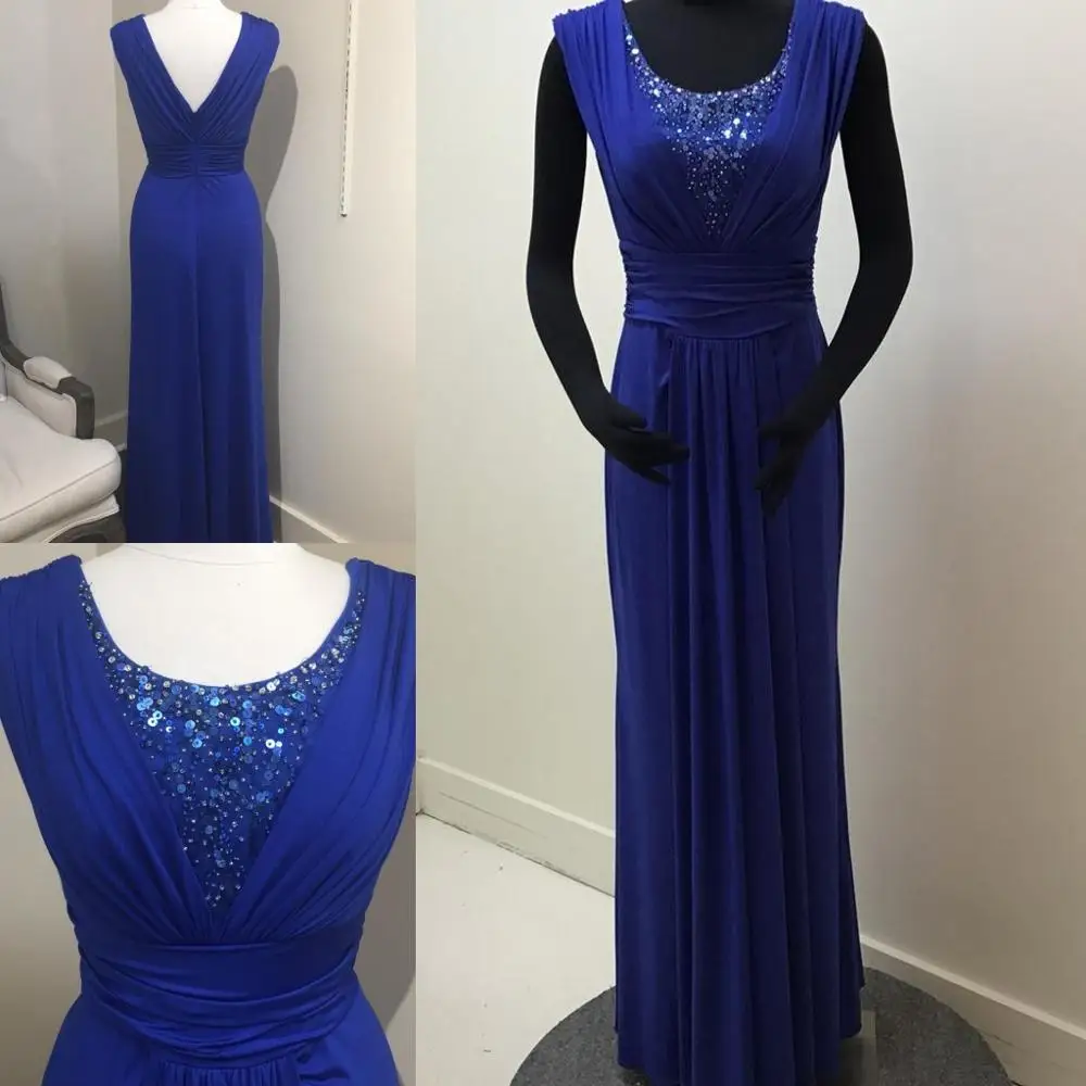 Blue Formal Bridesmaid/Mob Dress 2019 Mother of the Bride Dresses Long Chiffon vestido de madrinha Scoop Neckline Cap Sleeves