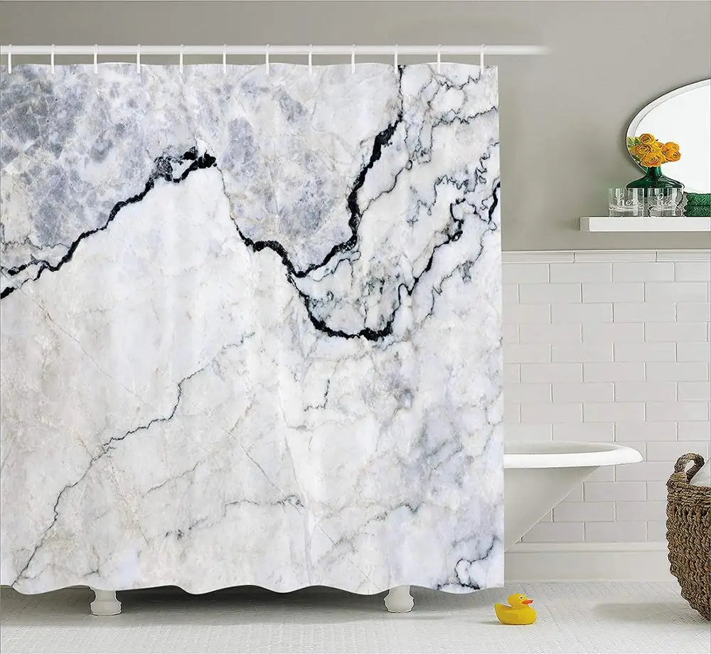 Marble Black Granite Marbling Texture White Gray Pattern Abstract Blue Ink Liquid Sand Brown Bathroom Shower Curtains with Hooks