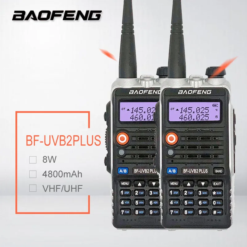 8W Powerful BAOFENG UV-B2 PLUS Portable Walkie Talkie 4800mAh UHF VHF Amateur Ham CB Radio Scanner HF Transceiver Woki Toki