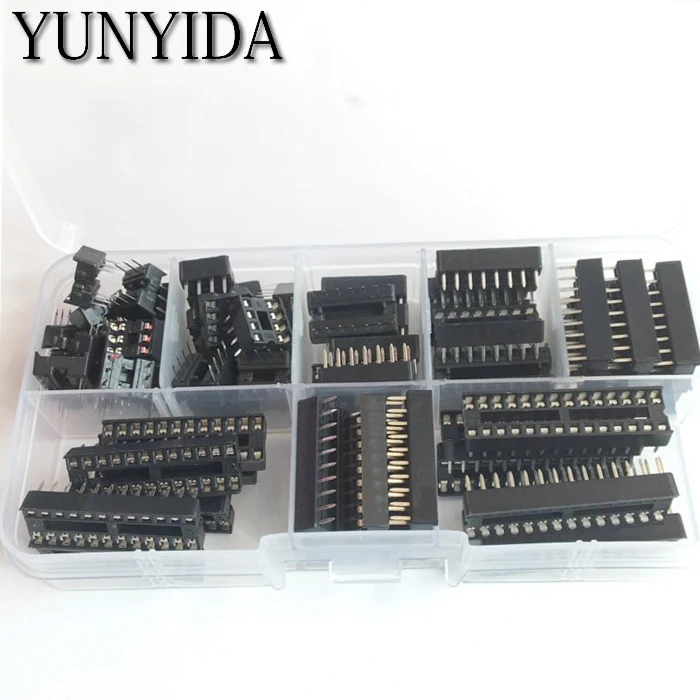 66PCS/Lot DIP IC Sockets Adaptor Solder Type Socket Kit 6,8,14,16,18,20,24,28 pins + Box