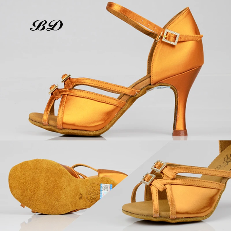 Beruf Tanzschuhe Ballsaal Damen Latein Schuhe Damen Mädchen Sandalen BD 236 Authentisch 3 Schnallen Direkter Absatz 7,5 cm 2018 NEU Satin – Detail 1