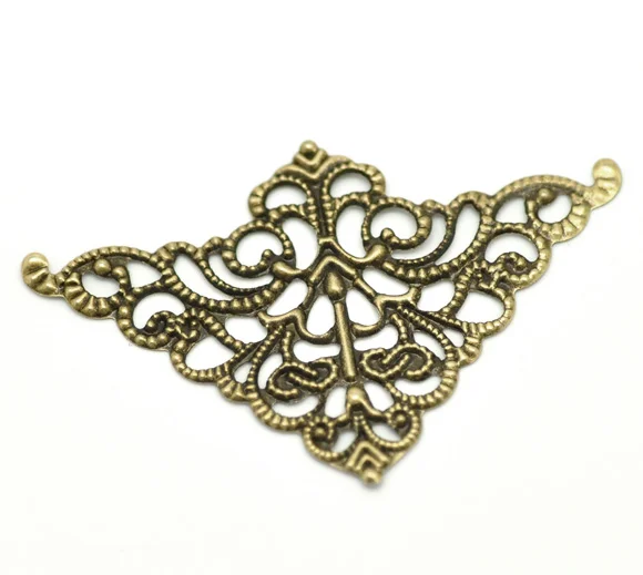 DoreenBeads Antique Bronze Filigree Triangle Wraps Connectors 5cm x 3.2cm(2