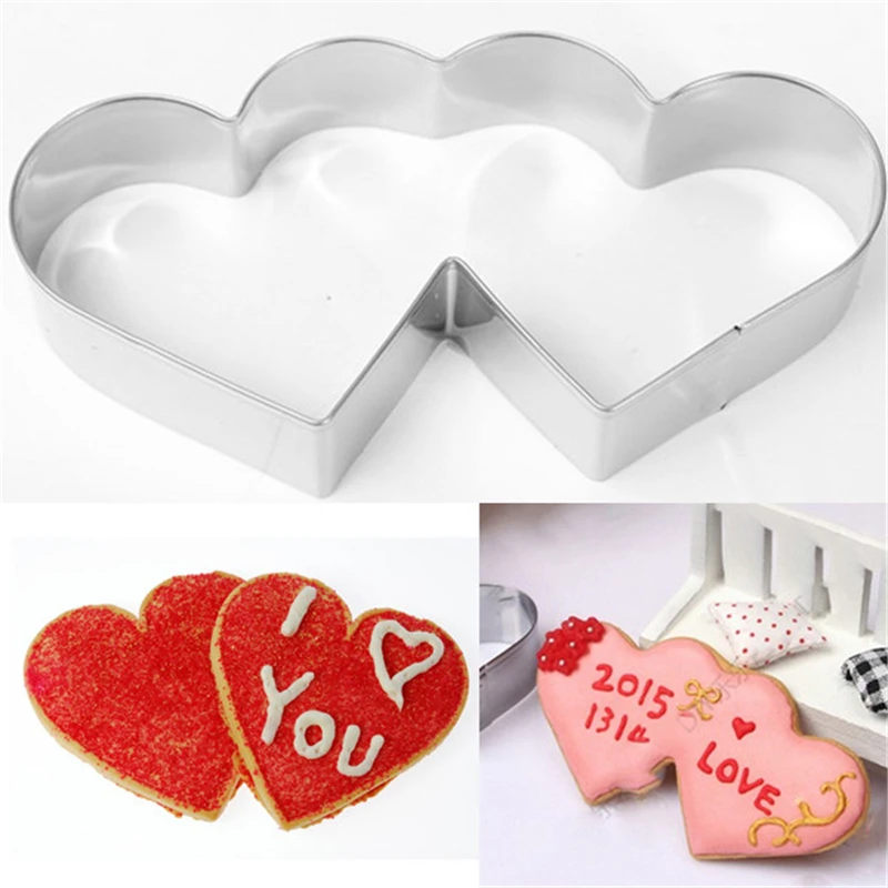 Aomily Lovely Double Heart Cookies Cutter Sweet Love Cake Pastry DIY Mould Baking Tools Stainless Steel Metal Valentine's Day