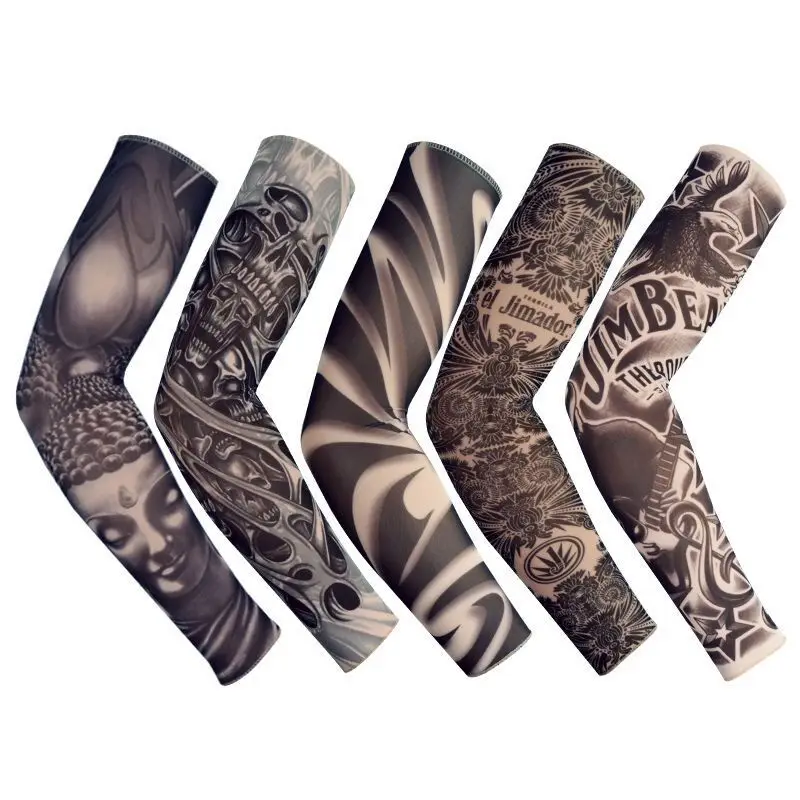 1 Piece Fishing Hand Sleeves Tattoo Arm Warmer Cycling Running Sun Resistant Live Vivid Flowers Hands Foot Wearing