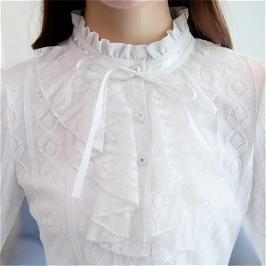 2019 Autumn Winter Slim Women Lace Blouses Female Plus Size Thick Velvet Bow Tie Shirts All-match Lady Tops Pullovers Brief W650