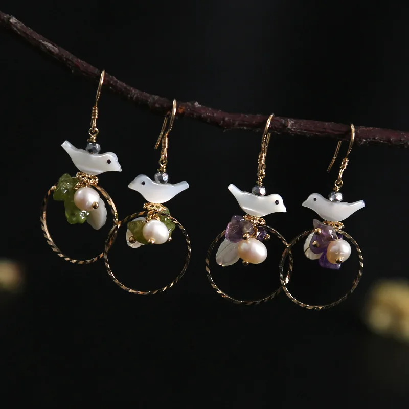 Natural pearl silver needle fritillaria fashion ladies earrings amethyst ears hang peridot earrings