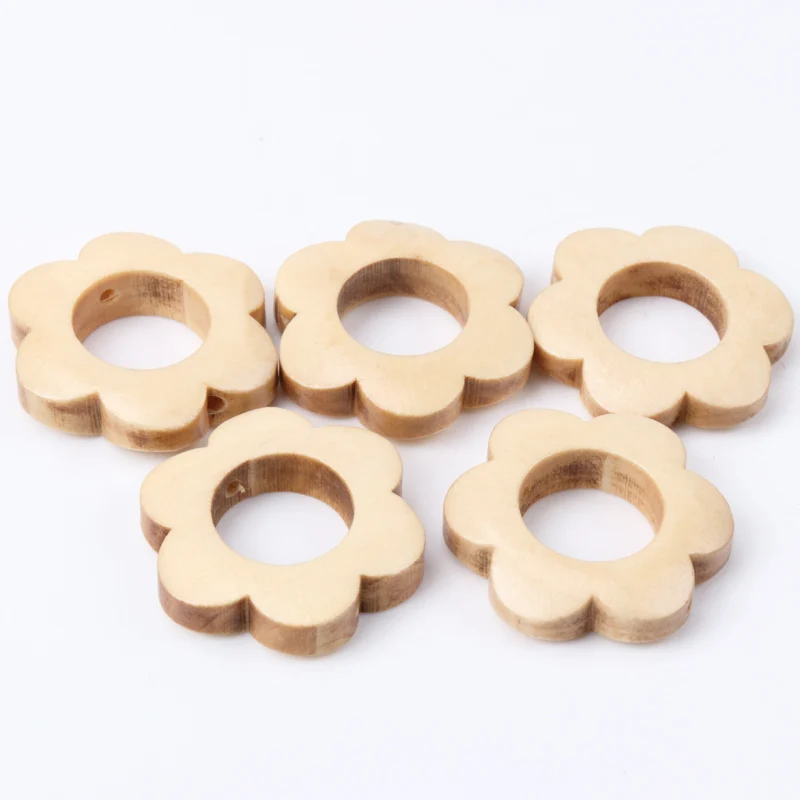 10pcs Natural Flower Garland Pattern Wooden Spacer Beads For Jewelry making DIY 26mm MT1499X