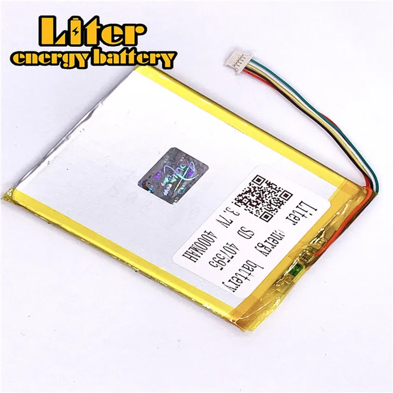 1.0MM 5pin connector 3.7 V 407595 4000mah Tablet PC lithium polymer li-ion rechargeable battery lipo battery