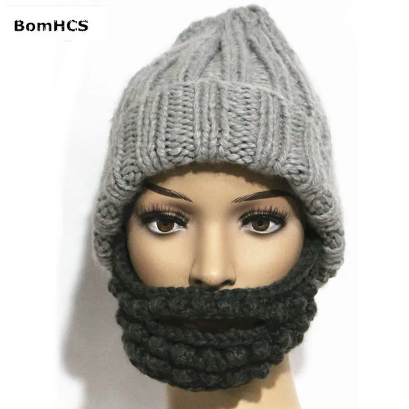 BomHCS Cool Funny Beard Knitted Hat 100% Handmade Winter Mask Beanie Cap