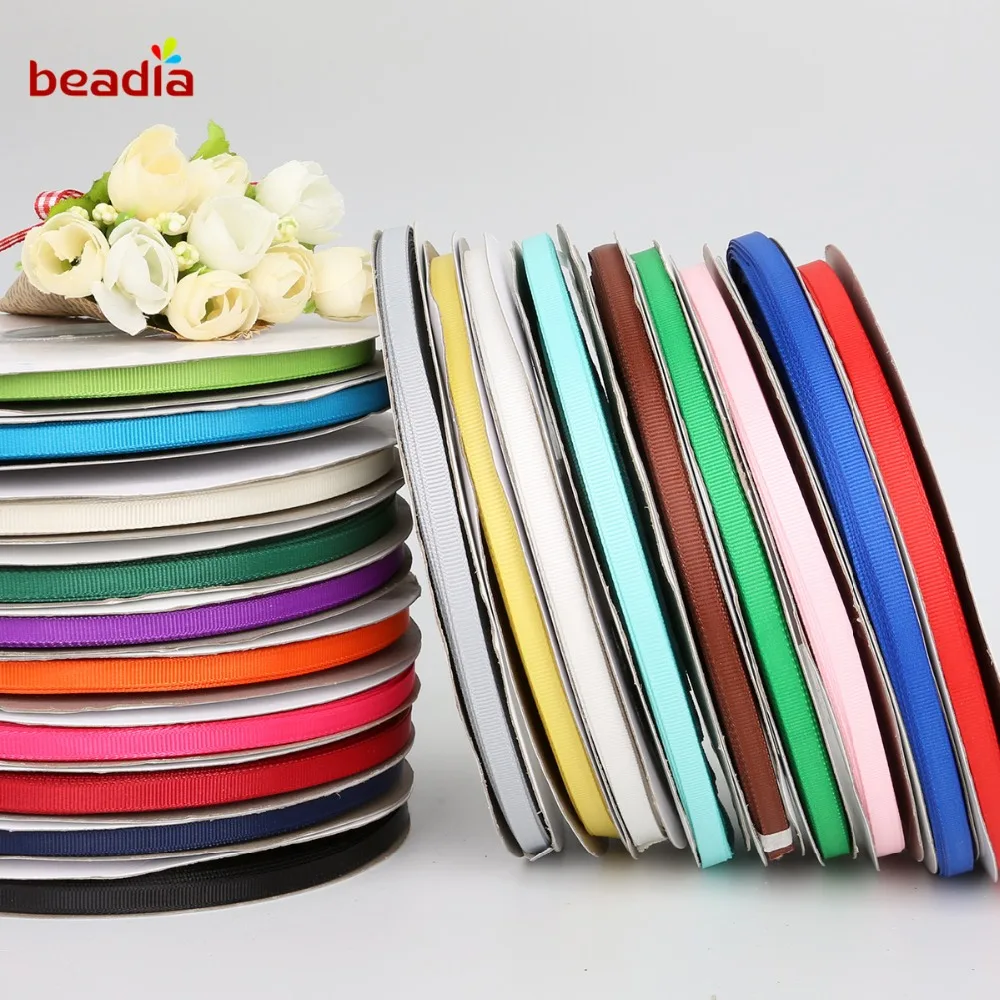 High Quality 7/10/15/20/25/38mm Width 19 Colors 5 Yards/lot Grosgrain Ribbon For DIY Gift Wrapping Party Wedding Decoration