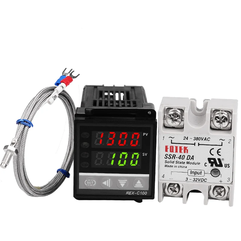 

Set of PID Digital Temperature Thermostat Regulator Controller REX-C100 with SSR output+Thermocouple K+Solid State Relay SSR 40A