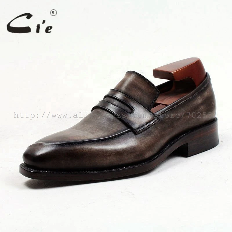 cie Square Toe Bespoke Men Leather shoe Custom Handmade Genuine Calf Leather men's slip-on Patina Brown Loafer Men shoe loafer91