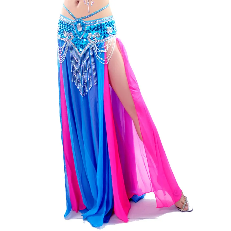 Dancing Belly Dance Costume Skirts 2 Layers with 2 Side Slits Skirt 9 Colors