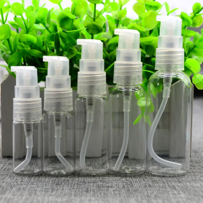 

100pcs/lot 15ml 10ml 30ml 20ml 50ml PET Clear Bottles Treatment Pumps PP Material Plastic Refillable Bottles Empty Lotion bottle