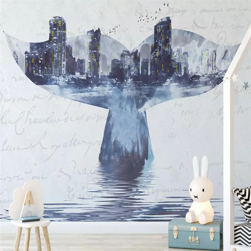 

Decorative wallpaper The backdrop of bustling city in the shape of whale tail