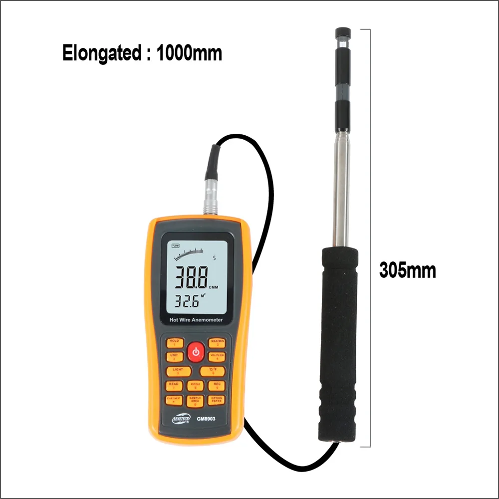 BENETECH di Misura Strumentazione Anemometro di Velocità del Vento Digitale Tester di Temperatura Interfaccia USB GM8903 0 ~ 30ms Anemometro Vento