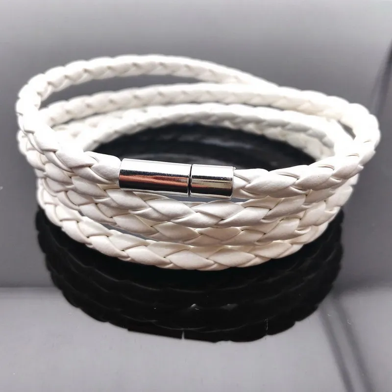 2026 Latest Popular 4 Laps Leather Bracelet, Men White Retro Charm Bracelet & Bracelets For Women Mens Cool Bangle Jewelry