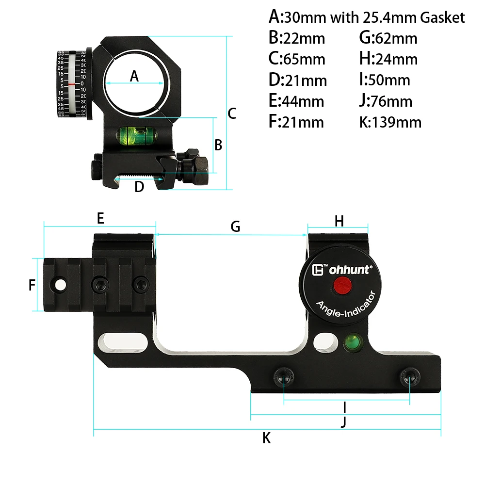 

ohhunt 30mm/25.4mm Scope Rings 20mm Mount Offset Bi-direction Base Angle Cosine Indicator Kits