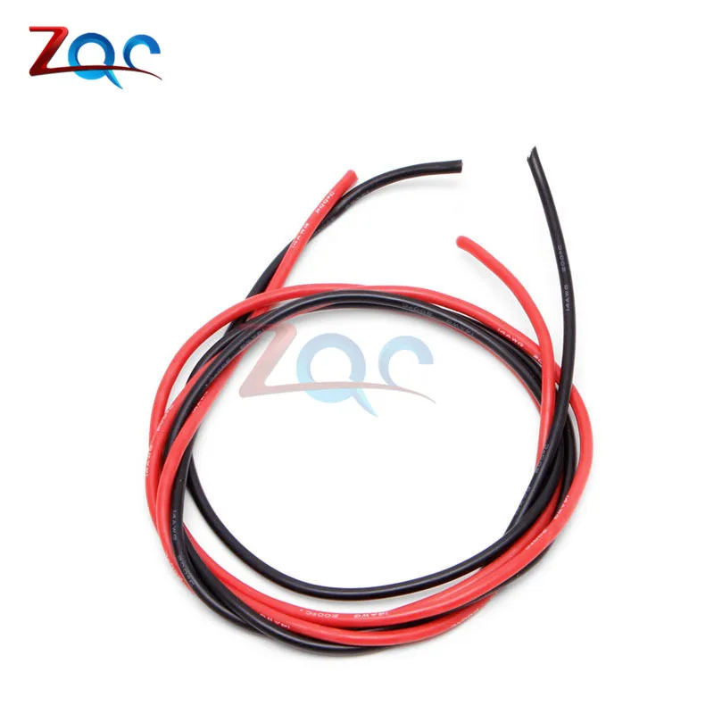 1set 14 AWG Gauge Wire Flexible Silicone Stranded Copper Cables for RC Black 1M + Red 1M