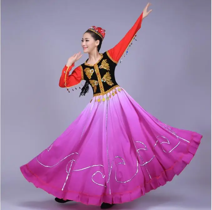 Xinjiang Dance Dress Performance Stage Woman Uygur Chinese Folk Sequins Kazakh Tradition