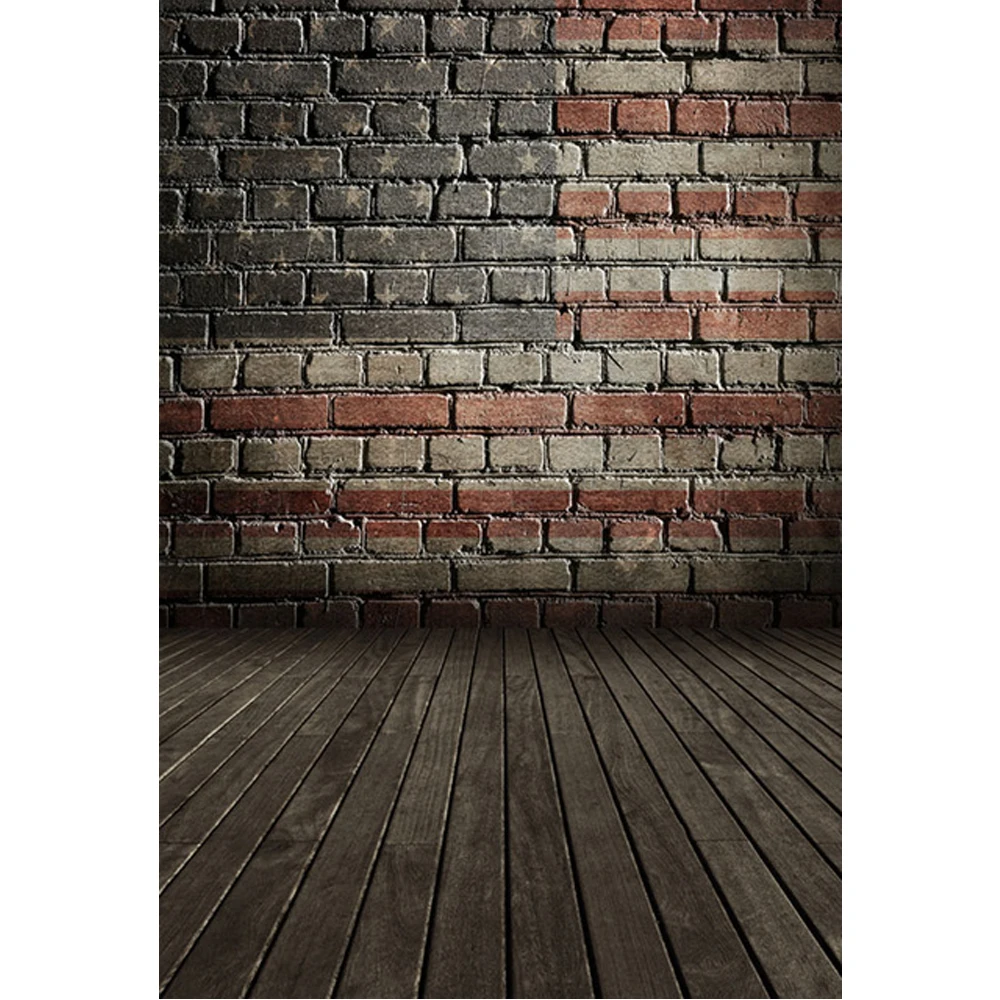 

Blue White Red Painted American Flag Brick Wall Backdrop Vintage 4th of July Kids Patriotic Photography Backgrounds Wood Floor