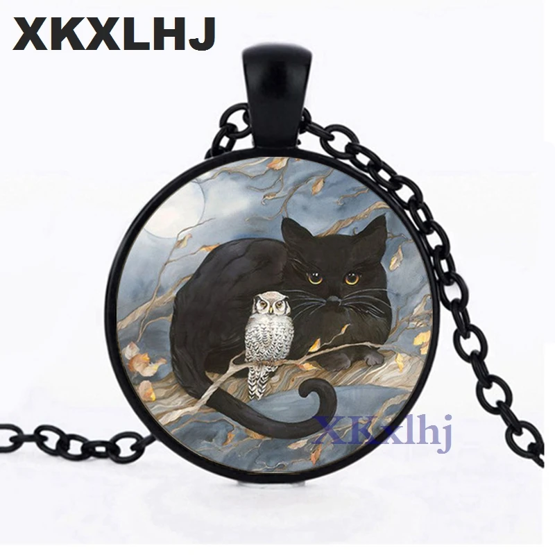 XKXLHJ Cat And Owl Logo Pendant Necklace Animal Friend Handmade Necklace Vintage Chain Pendant Necklace Women Jewelry Friendship