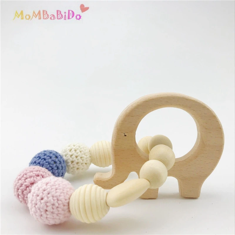 Pulsera de madera para bebé, dentición en forma de Animal para bebé, cuentas de silicona de madera orgánica, sonajero para bebé, accesorios para cochecito, el mejor regalo