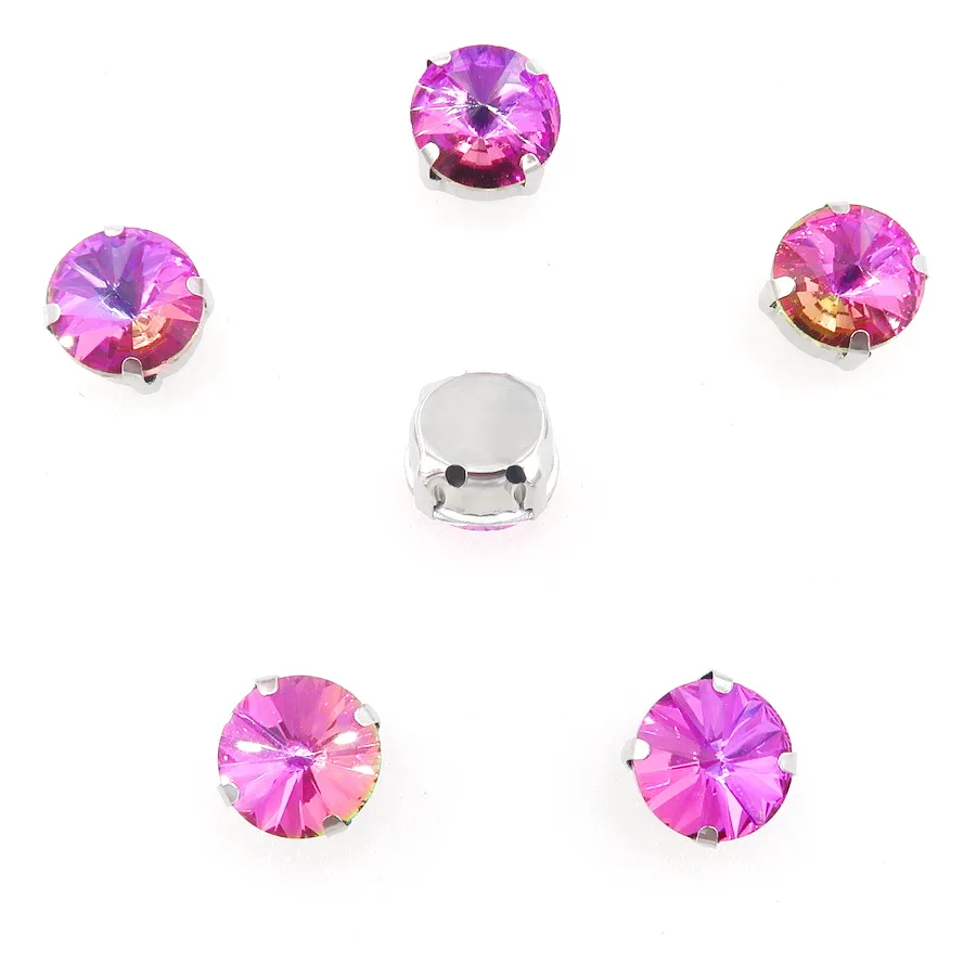 Rivoli runde silberne Krallenfassungen mit Glaskristallen in Regenbogenfarben, 8 mm, 10 mm, zum Aufnähen von Strasskristallen, Applikationen für Kleidung, DIY – Detail 8